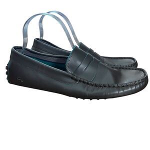 Lacoste Mens Gray Teal Leather Driving Loafers Slip On Concours Shoes sz 9.5